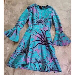 Mae Otti Dress Women's Small  Colorful African  Print Bell Sleeve Wedding Party